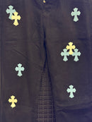 Calça Chrome Hearts Jeans Black Cruz Blue White - Pronta Entrega