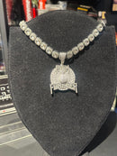 Corrente Square Cravejada Pingente “Rich Forever” Em Zicornia Cubica Prata 35 CM - Pronta Entrega