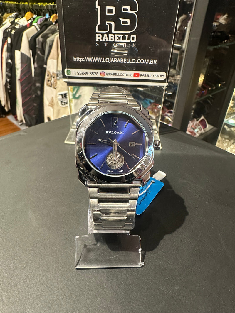 Relógio Bvlgari Silver Fundo Azul - Pronta Entrega