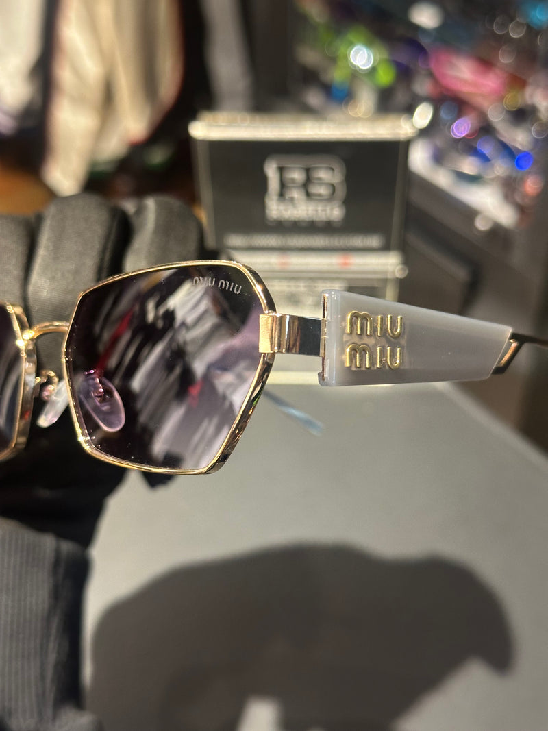 Óculos Miu Miu Retangular Armação Gold Lente Lilás - Pronta Entrega