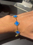 Pulseira Van Cleef Dourada Trevos Azuis 18 + 6 CM - Pronta Entrega