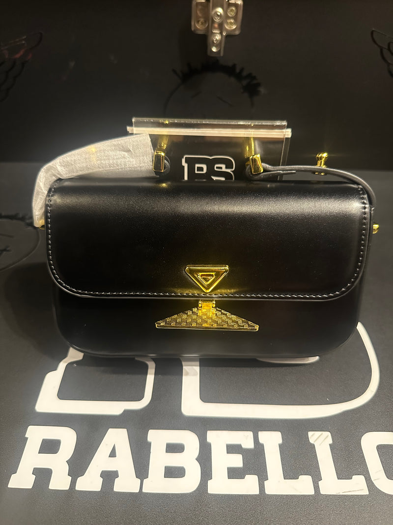 Bolsa Prada Black Logo Triangular Gold - Pronta Entrega
