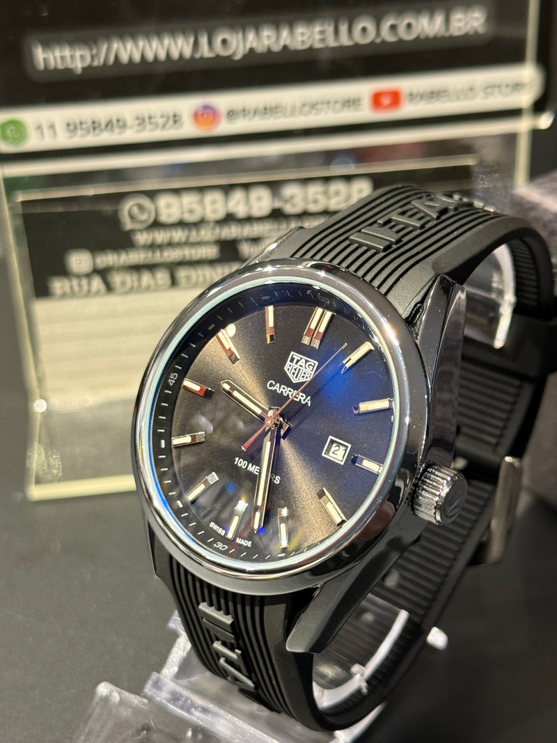 Relógio Tag Heuer Preto com Prata - Pronta Entrega