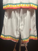 Conjunto Casablanca Seda Padronagem Monogramada Red Ring - Pronta Entrega