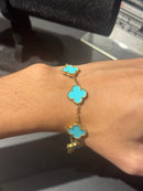 Pulseira Van Cleef Dourada Trevos Azul Marinho 18 + 6 CM - Pronta Entrega