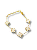 Pulseira Van Cleef Dourada Trevos Brancos - Pronta Entrega