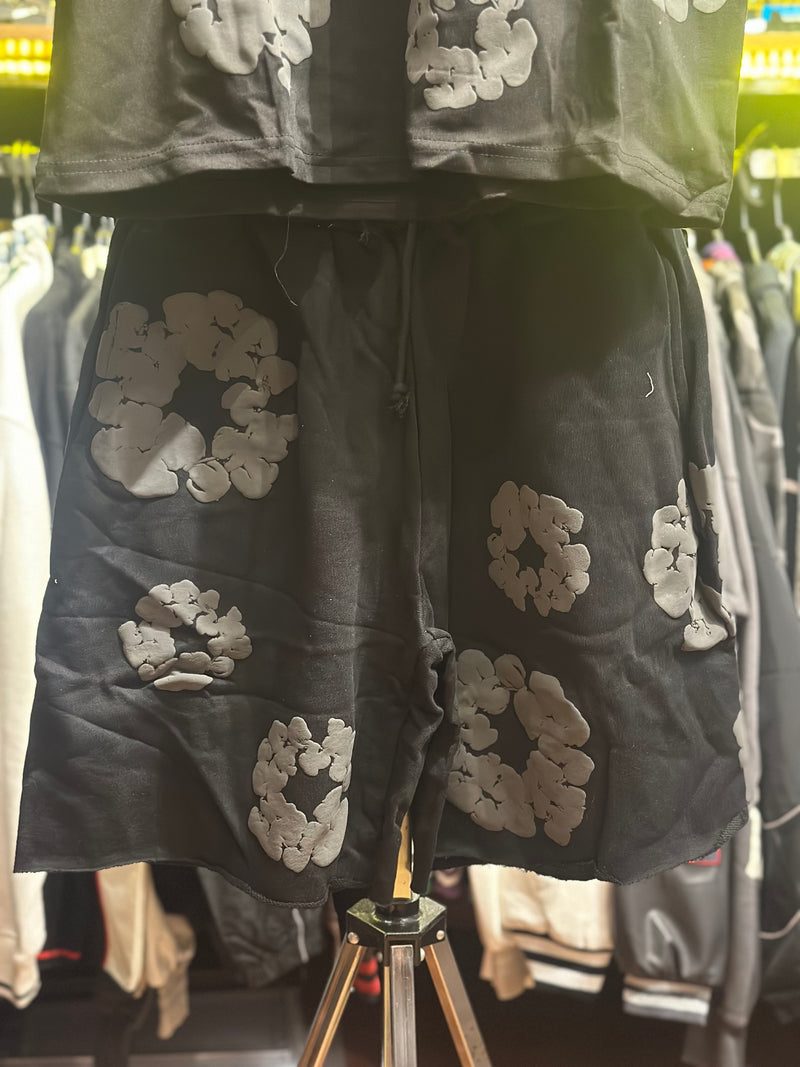 Conjunto Denim Tears Preto/Cinza Camiseta + Short - Pronta Entrega