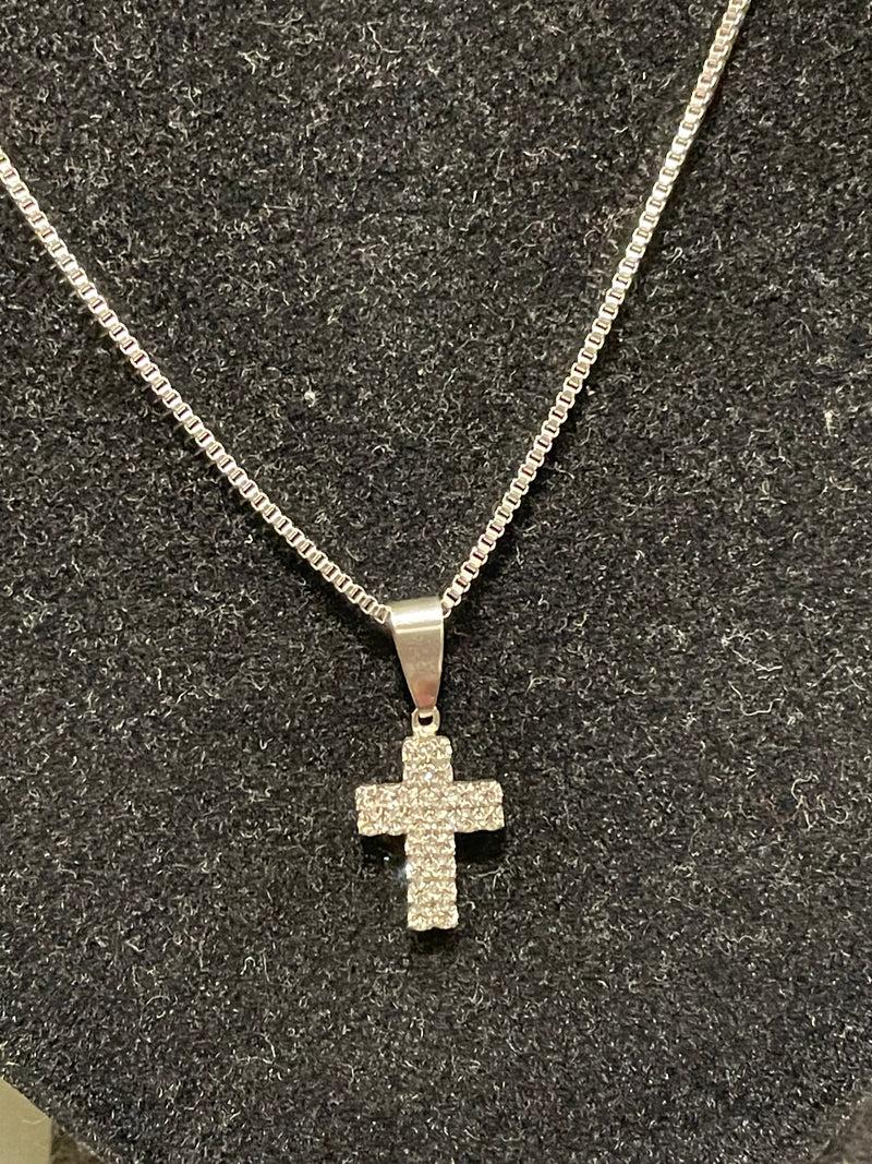 Colar Aço Slim com Crucifixo Cravejado 60 CM - Pronta Entrega