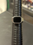 Anel Aço Inoxidável Prata Ônix Detalhes Laterais - Pronta Entrega