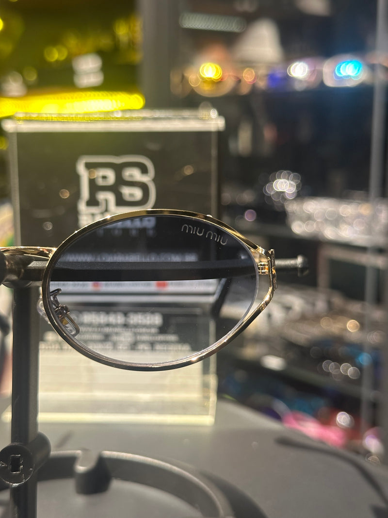 Óculos Miu Miu Redondo Armação Gold/Black Lente Azul - Pronta Entrega