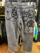 Calça Ed Hardy Jeans Destonado Bordado Caveira Águia Logo Traseiro - Pronta Entrega