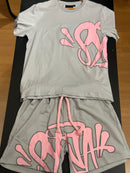 Conjunto Syna Camiseta + Short Gray/Pink - Pronta Entrega