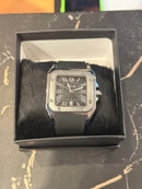 Relógio Cartier Santos Quartzo Silver Fundo Black - Pronta Entrega