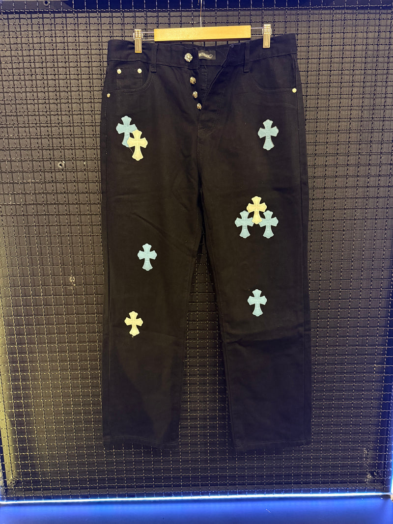 Calça Chrome Hearts Jeans Black Cruz Blue White - Pronta Entrega