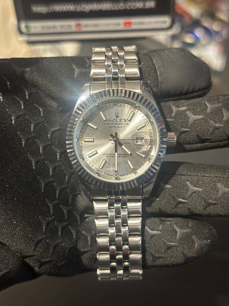Relógio Rolex Datejust Silver Fundo Branco - Pronta Entrega