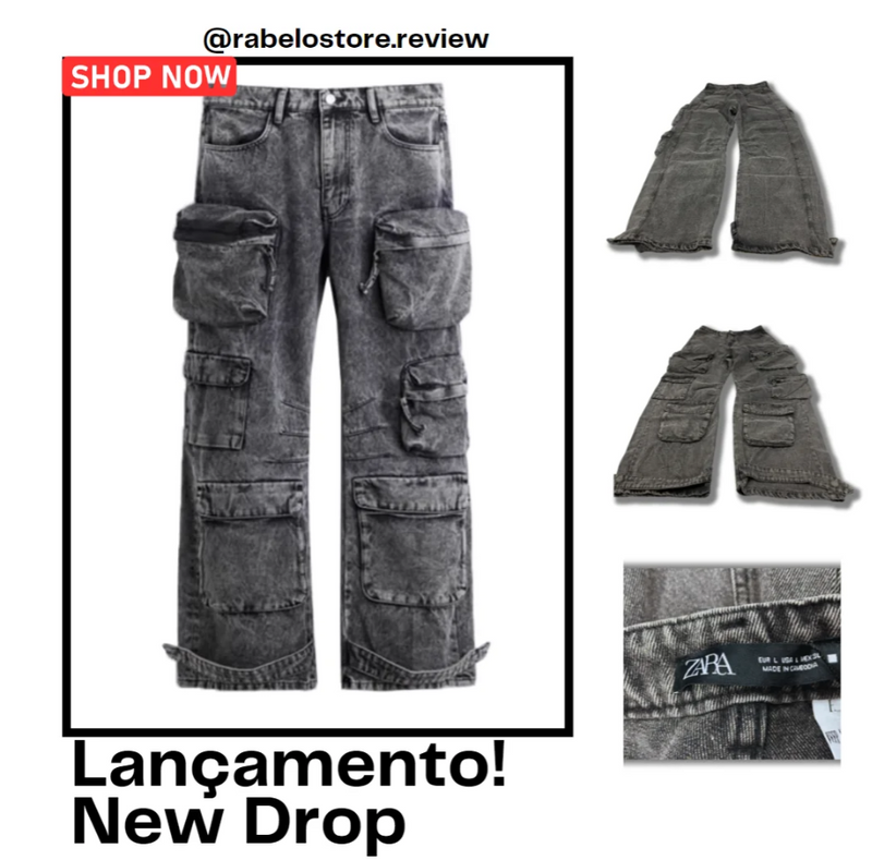Calça Jeans UTILITY Cargo Com Bolsos