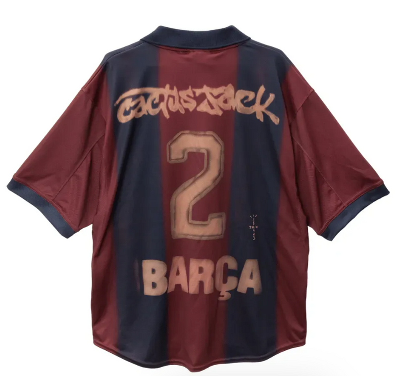 Camisa Barcelona x Travis Scott Skeleton Retrô 2000/2001 Vermelha/Azul - Encomenda Express