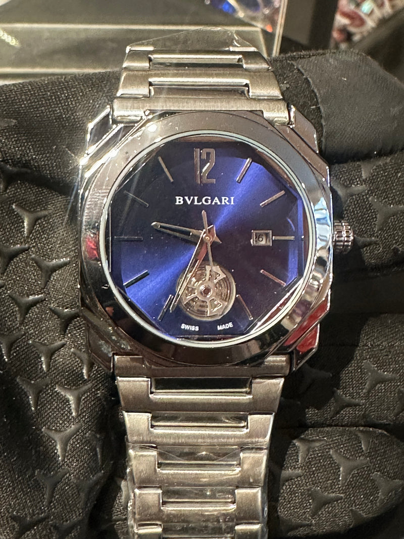 Relógio Bvlgari Silver Fundo Azul - Pronta Entrega