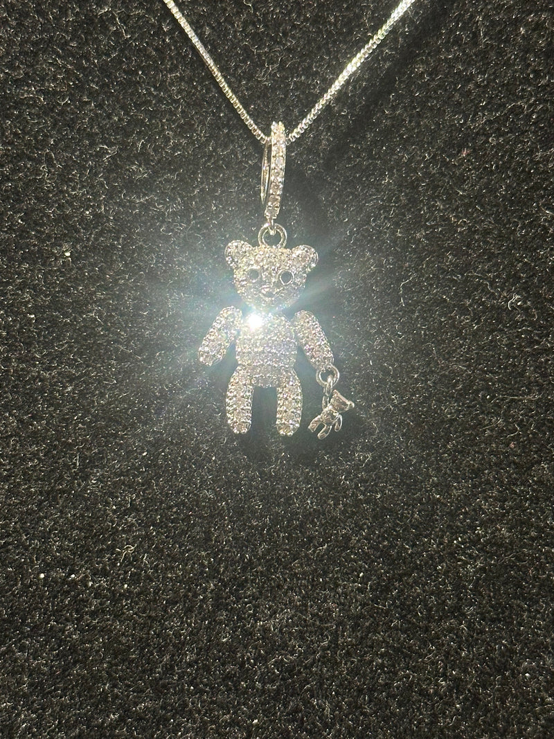 Corrente Feminina Prata Pingente Bear Em Zicornia Cúbica Cravejada 45 CM - Pronta Entrega