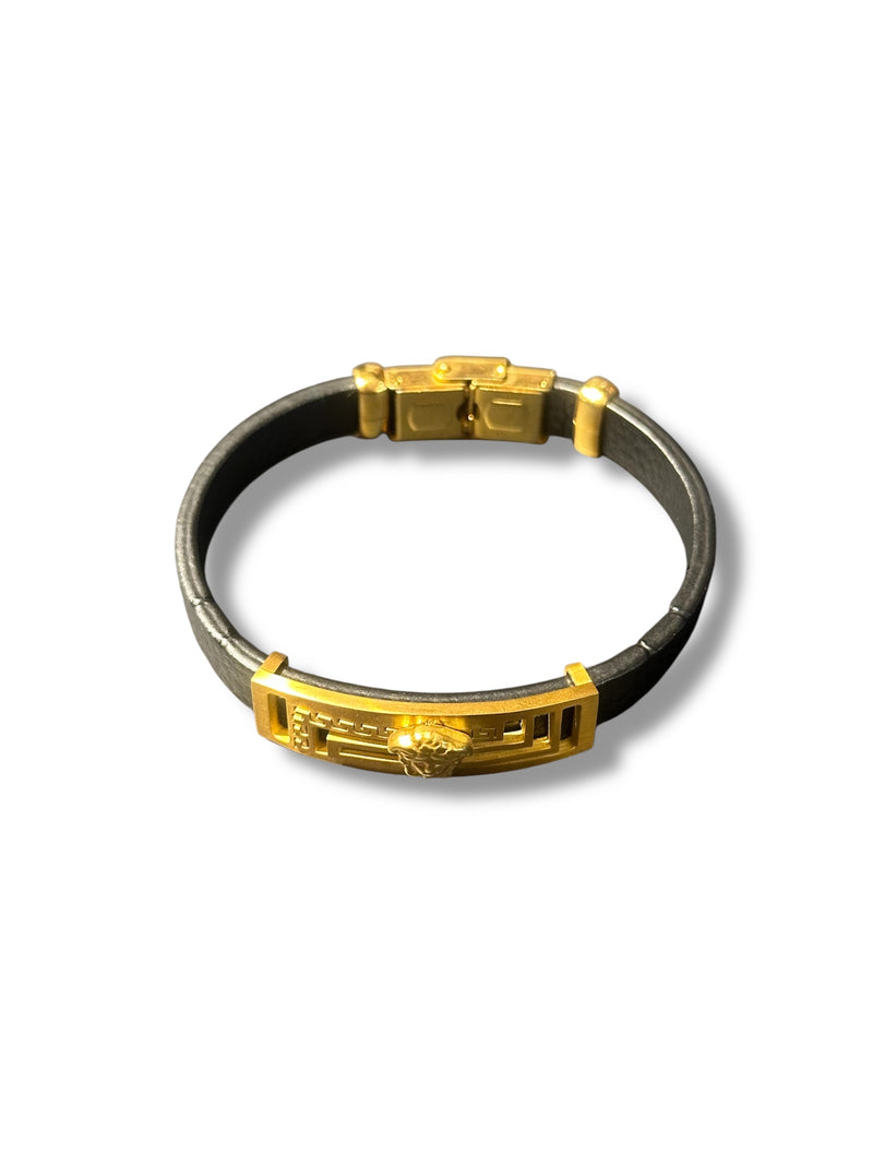 Pulseira Versace Black/Gold Couro 22 CM - Pronta Entrega