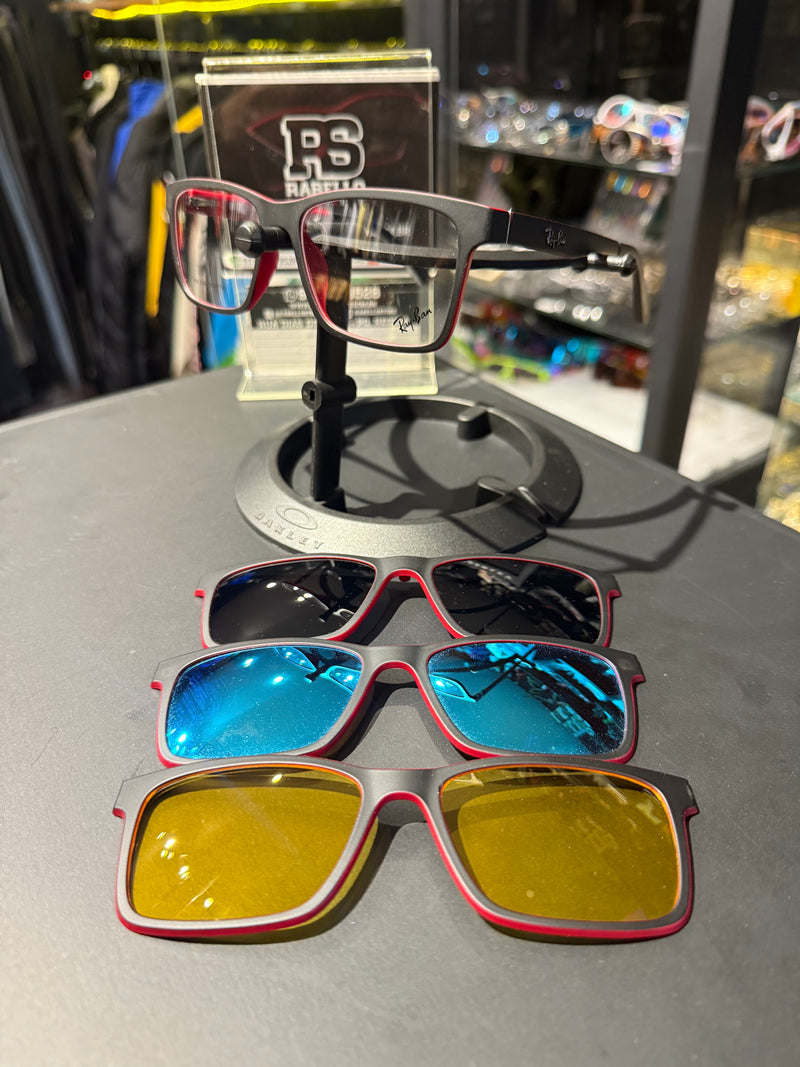 Óculos Rayban Armação Preto Vermelho Clip-On 3 em 1 Multi Cores - Pronta Entrega