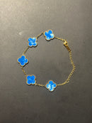 Pulseira Van Cleef Dourada Trevos Azuis 18 + 6 CM - Pronta Entrega