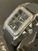 Relógio Cartier Santos Quartzo Silver Fundo Black - Pronta Entrega