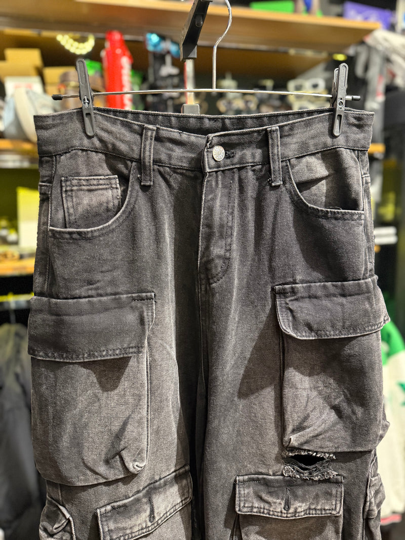 Calça Baggy Utility Cargo Jeans Rasgado Destonado - Pronta Entrega
