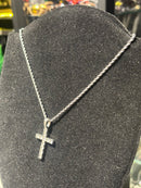 Corrente Slim Pingente Cruz Cravejado Prata 40 CM - Pronta Entrega