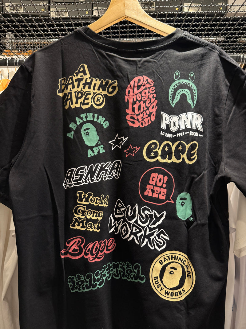 Camiseta BAPE Logos’ Colors Preta - Pronta Entrega