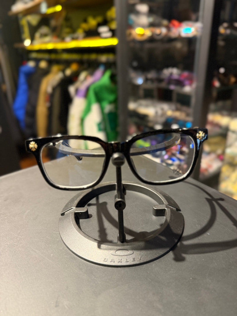 Óculos Chrome Hearts Armação Preto Logo Gold Lente Clear - Pronta Entrega