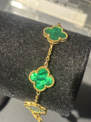 Pulseira Van Cleef Dourada Trevos Verdes 24 CM - Pronta Entrega