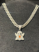 Corrente Cravejada Pingente Ghost Em Zicornia Cubica Prata 40 CM - Pronta Entrega