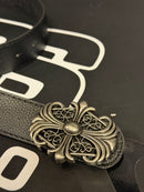Cinto Chrome Hearts 105 CM Preto Cruz Couro Fivela Metal