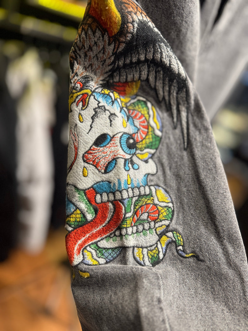 Calça Ed Hardy Jeans Destonado Bordado Caveira Águia  - Pronta Entrega
