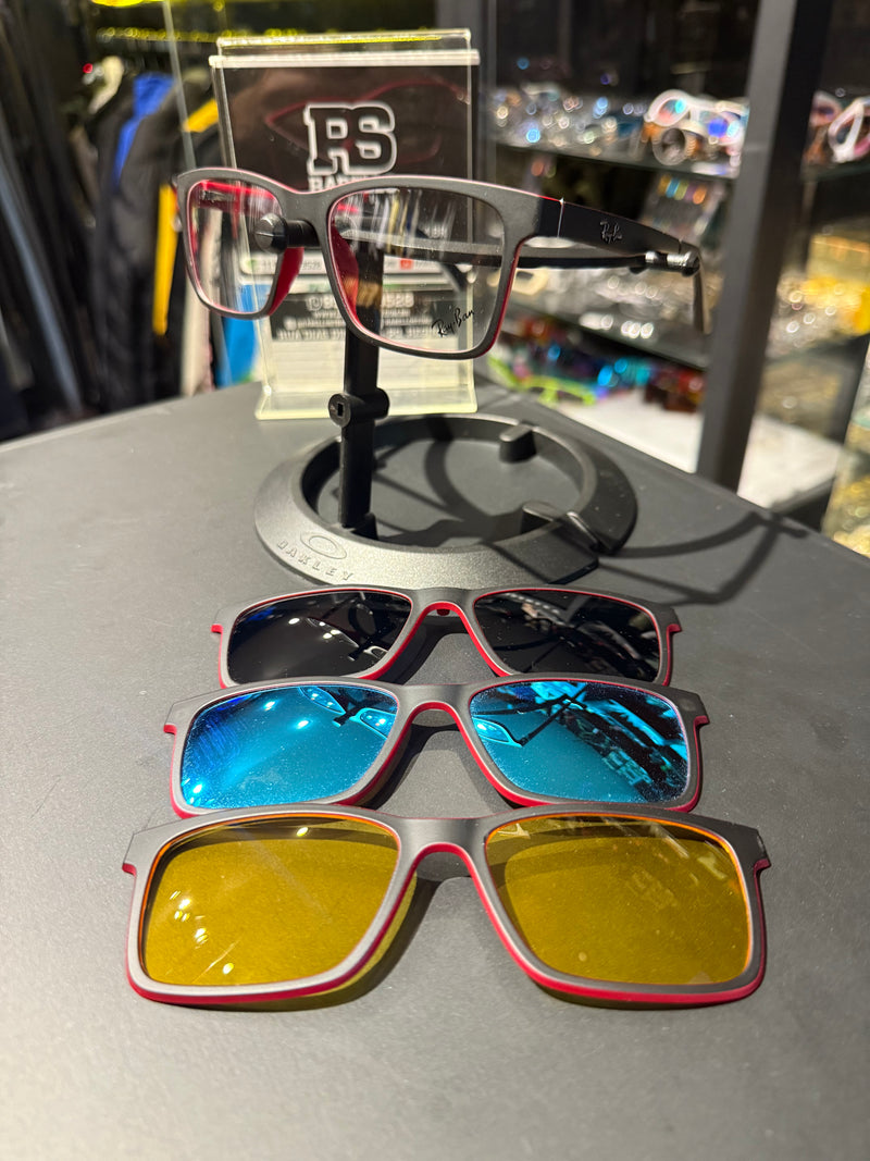 Óculos Rayban Armação Preto Vermelho Clip-On 3 em 1 Multi Cores - Pronta Entrega