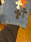 Calça Jeans Chrome Hearts Cruz Black/Orange/White - Pronta Entrega