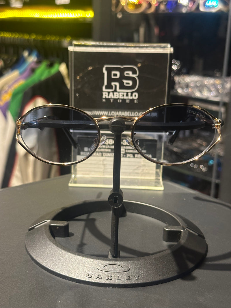 Óculos Miu Miu Redondo Armação Gold/Black Lente Azul - Pronta Entrega