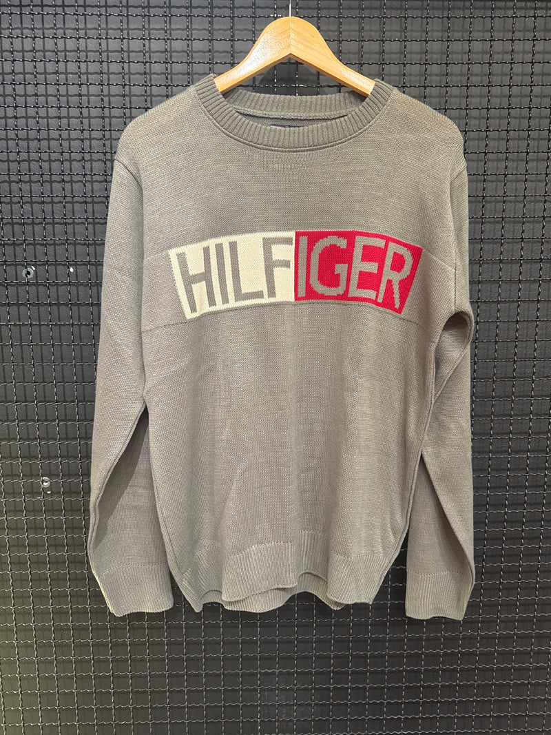 Suéter Tommy Hilfiger Cinza/Vermelho - Pronta Entrega