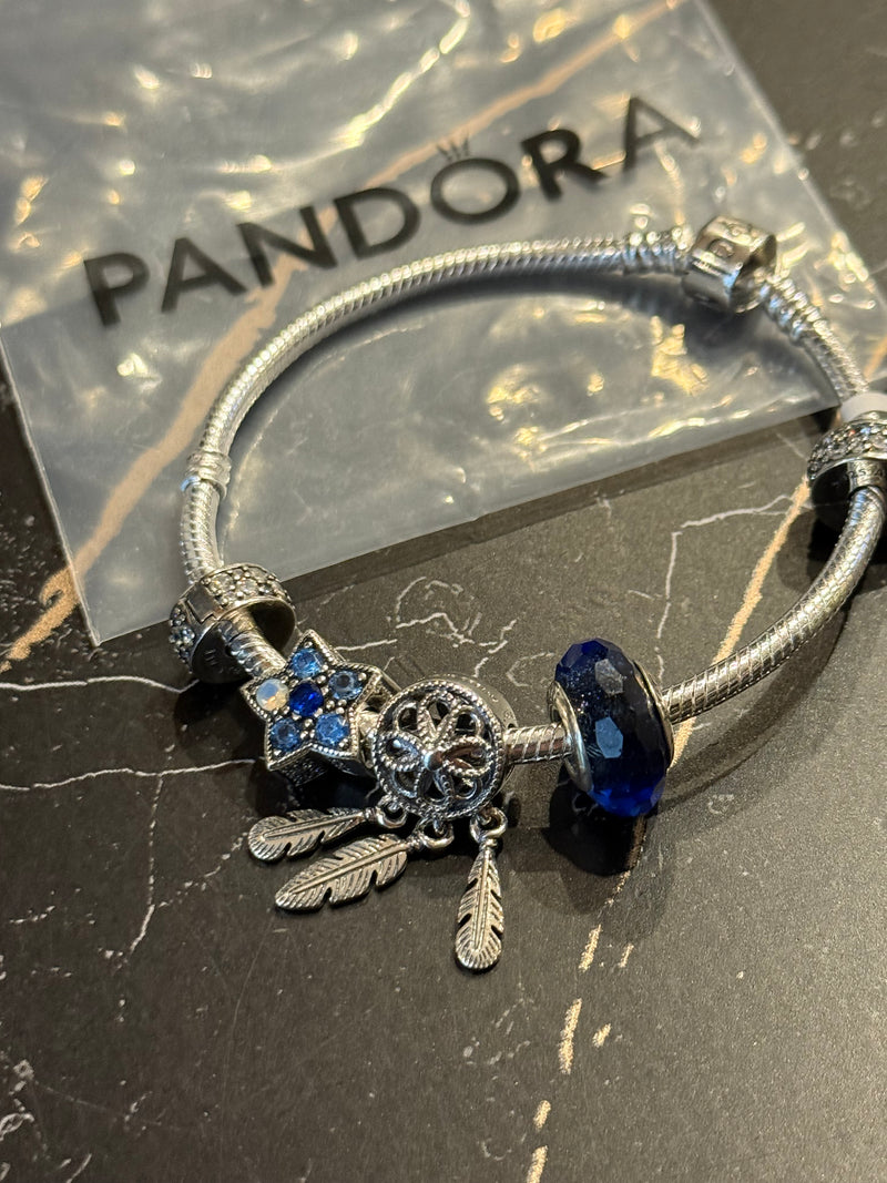 Bracelete Pandora Prata Charm com Berloques e Fecho - Pronta Entrega