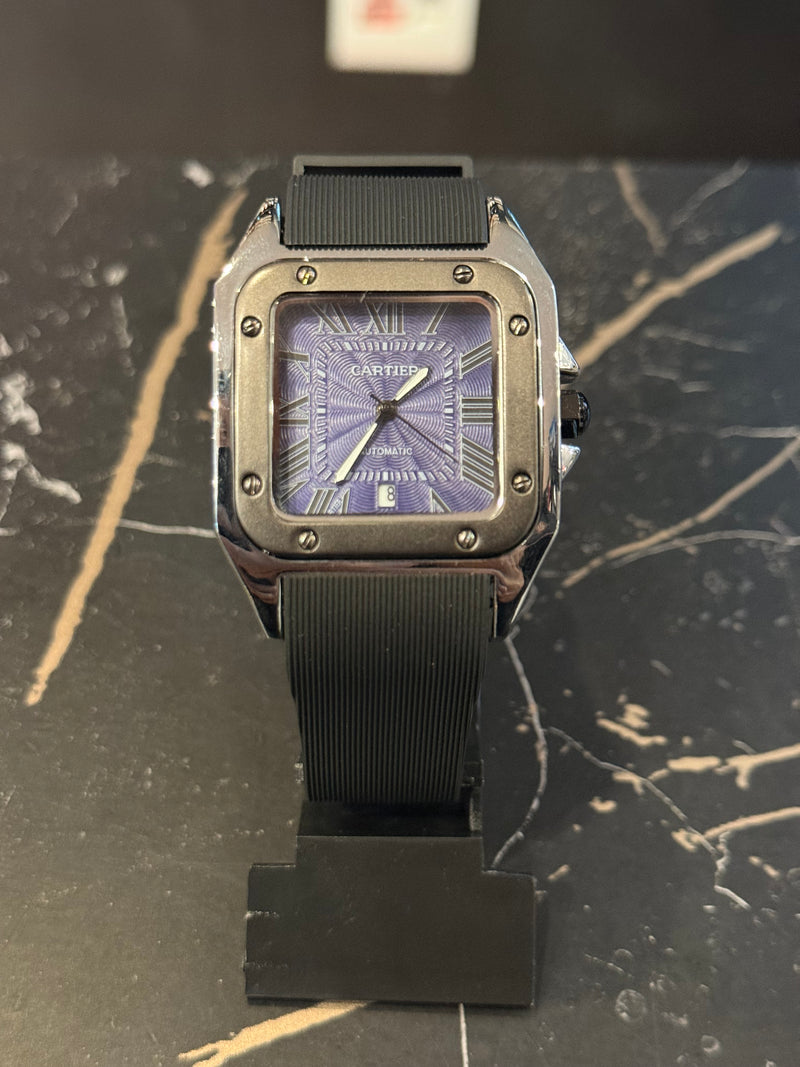 Relógio Cartier Santos Quartzo Silver Fundo Blue - Pronta Entrega