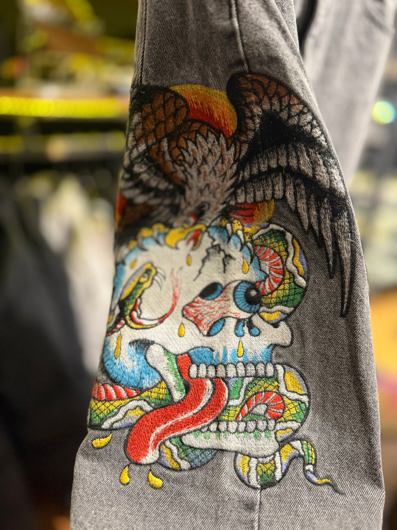 Calça Ed Hardy Jeans Destonado Bordado Caveira Águia  - Pronta Entrega