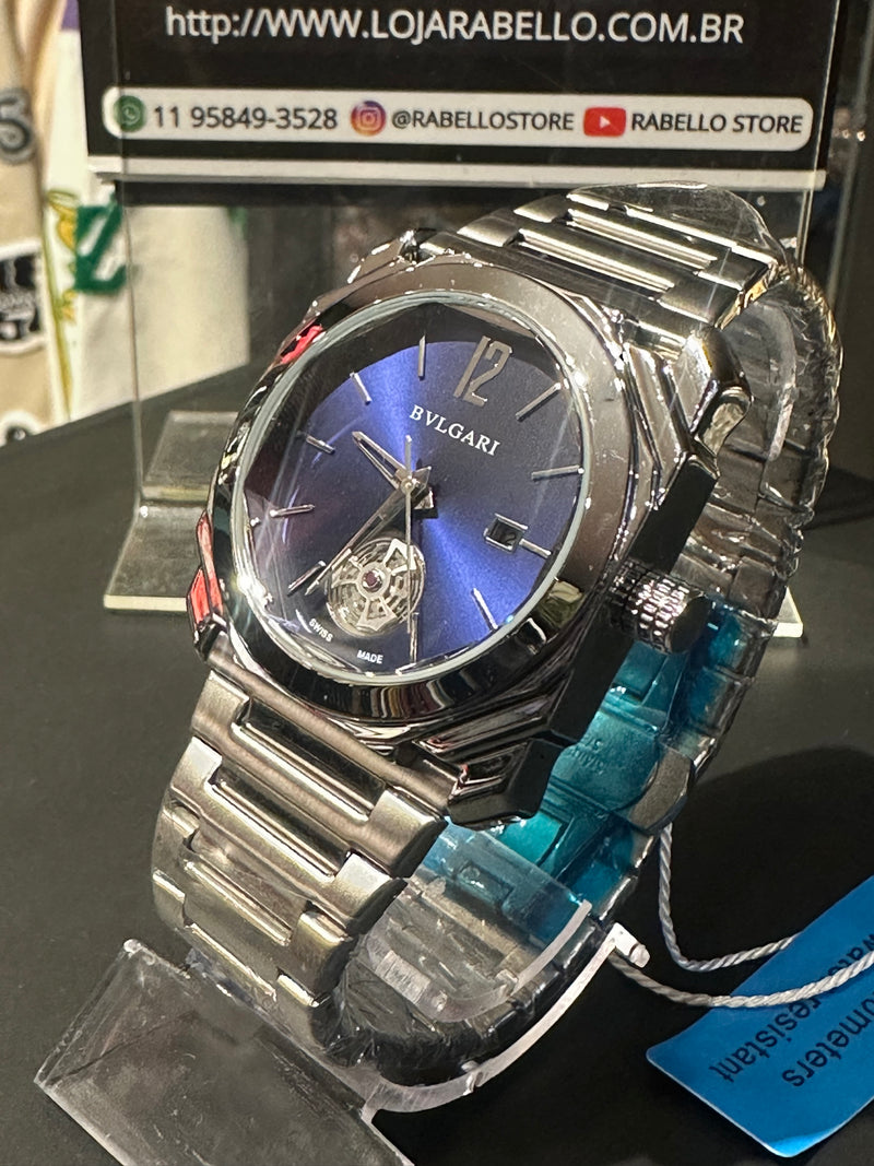 Relógio Bvlgari Silver Fundo Azul - Pronta Entrega