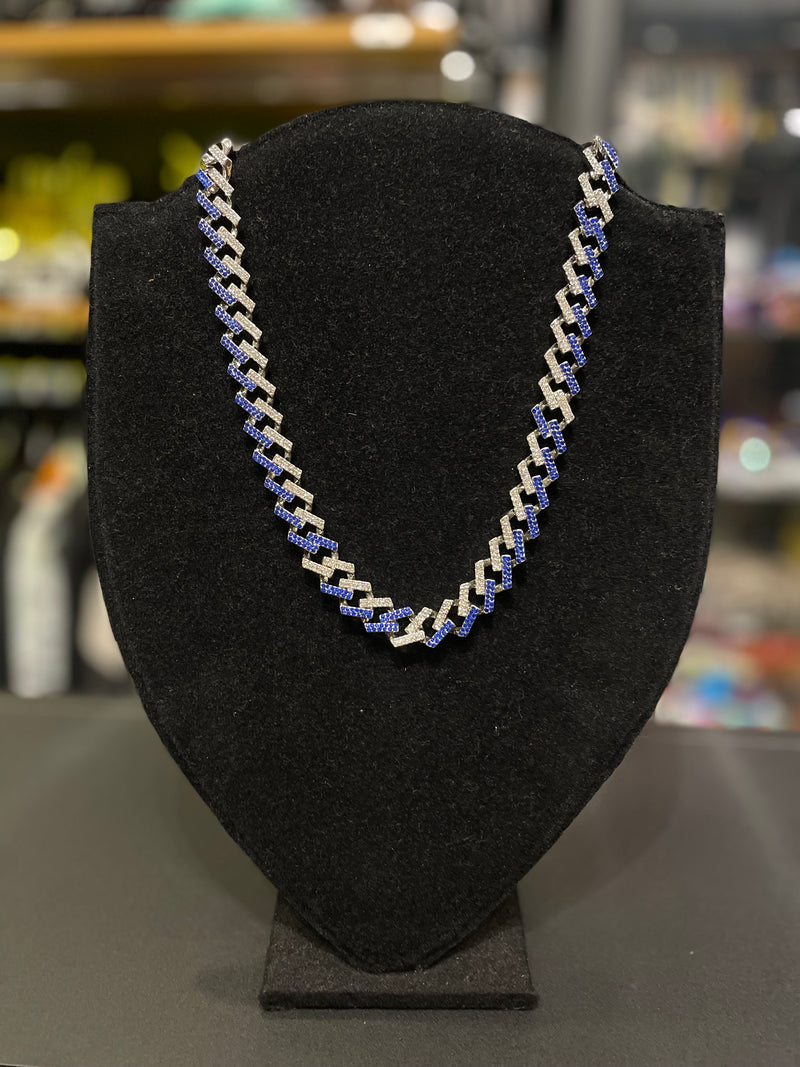 Corrente Colar Cravejado Zicornia Cubica Prata e Azul 50 CM - Pronta Entrega