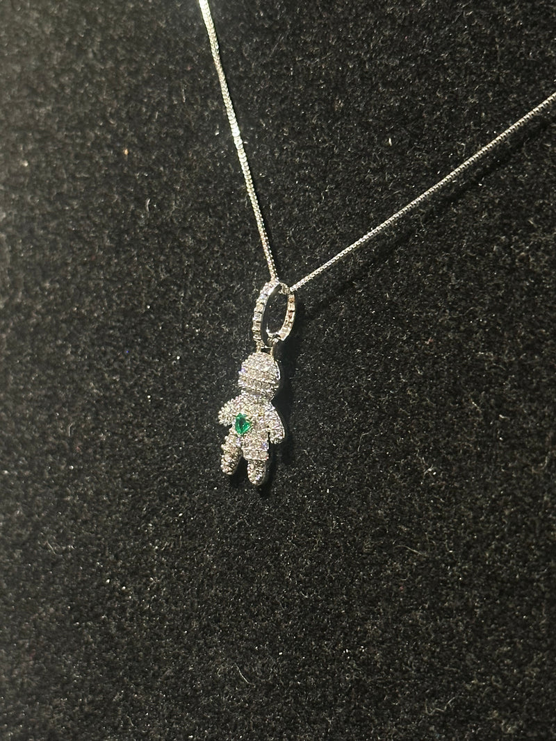 Corrente Feminina Prata Pingente Kid Green Stone Em Zicornia Cúbica 45 CM - Pronta Entrega