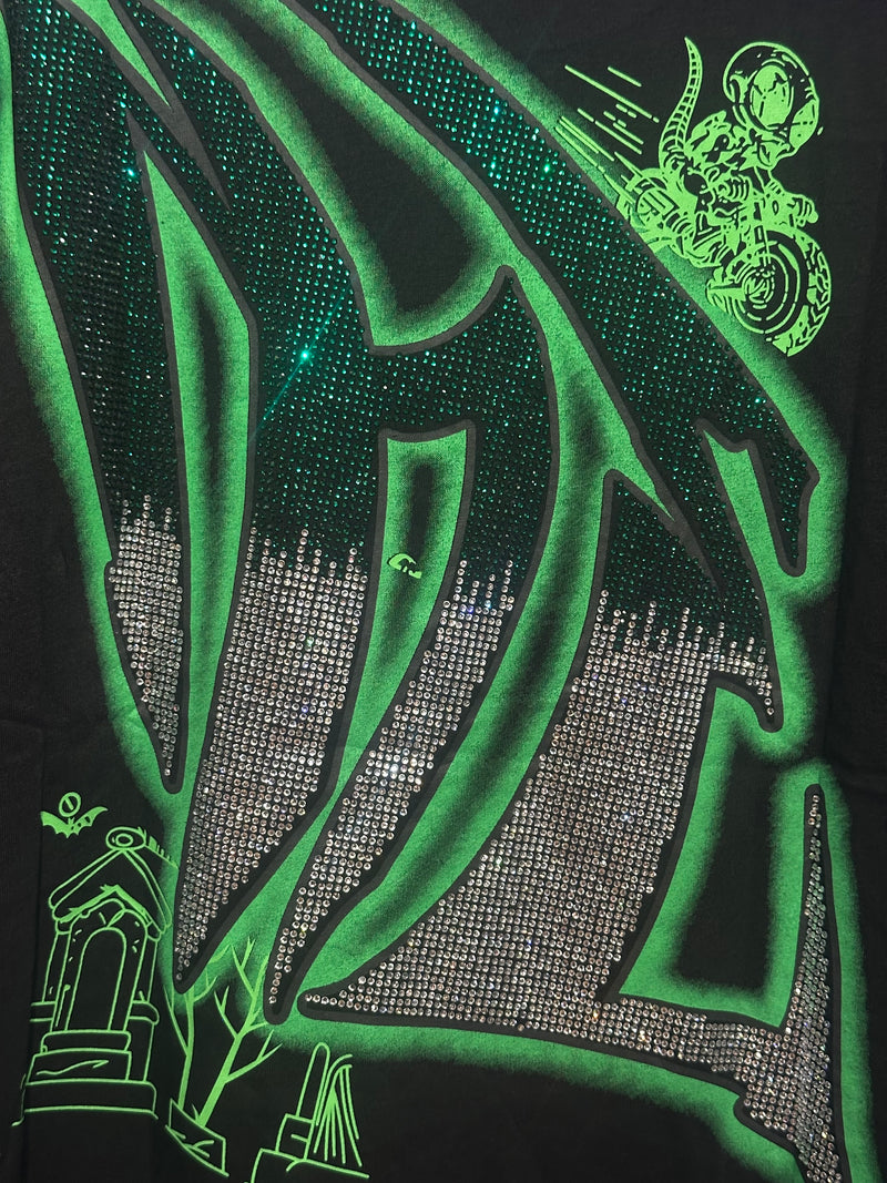 Camiseta Mixed Emotions Goblin Rhinestone Black/Green - Pronta Entrega