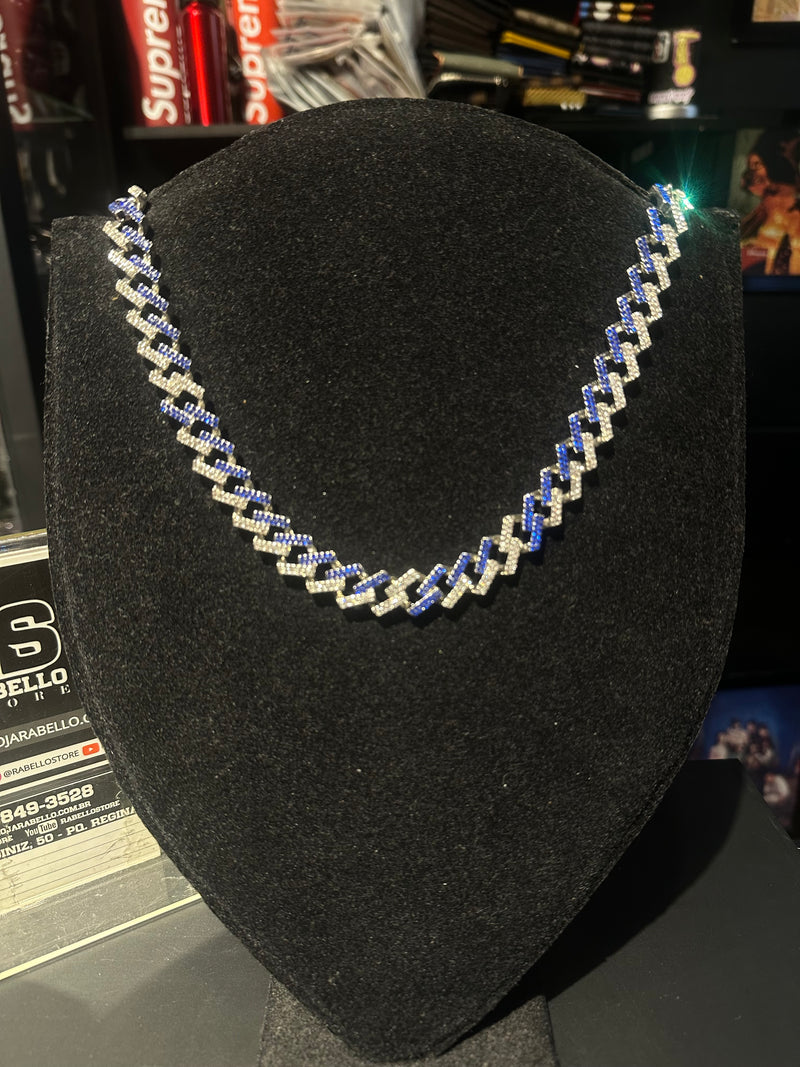 Corrente Cravejada Em Zicornia Cubica Azul/Prata 50 CM - Pronta Entrega