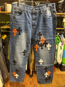 Calça Jeans Chrome Hearts Cruz Black/Orange/White - Pronta Entrega
