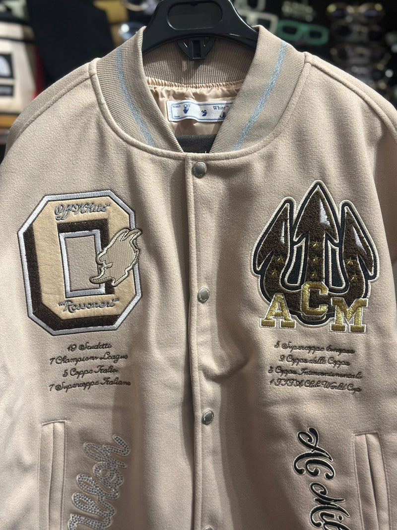 Jaqueta Varsity Off-White X A.C Milan Gold/White - Pronta Entrega