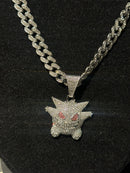 Corrente Cravejada Pingente Gengar Em Zicornia Cubica Prata - Pronta Entrega